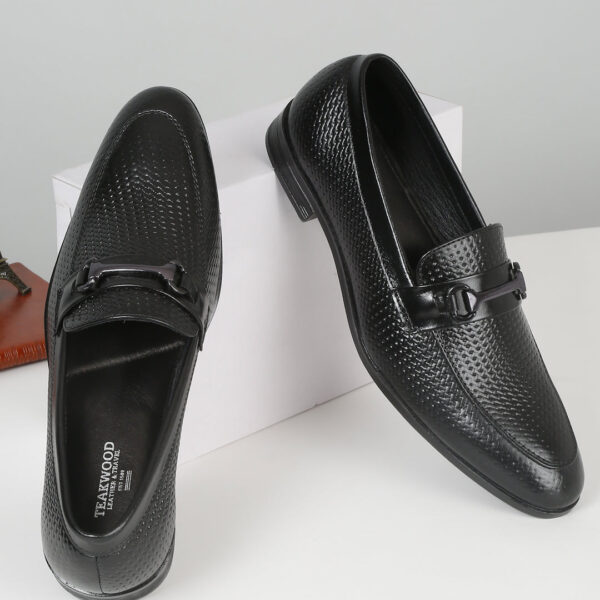 Men's Black Classy Patterned Texture Leather Moccasins